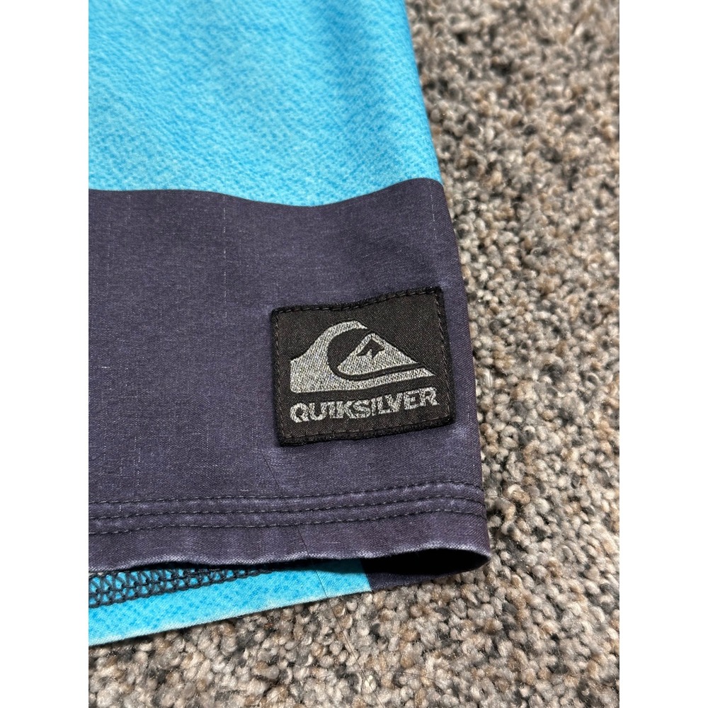 Board Shorts Quiksilver Mens Blue Excellent Patchwork Checkered Swim Trunks 34 - Picture 3 of 6